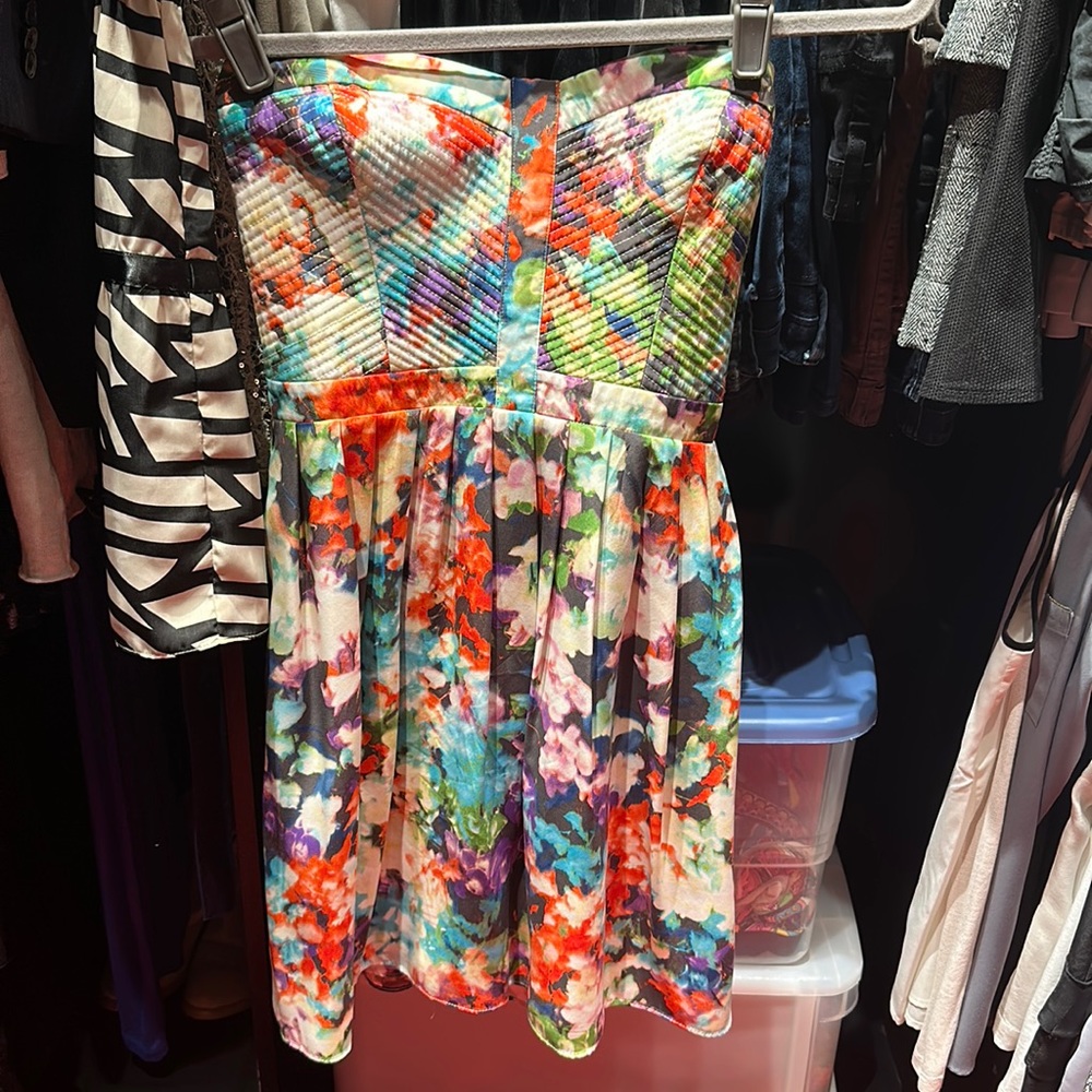 Parker floral strapless summer vacation mini dress, casual/brunch style